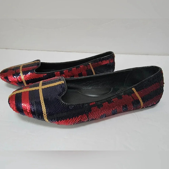 COACH Debrorah Tartan Sequin Flats Red, Gold, Black Size 6 - Picture 2 of 5
